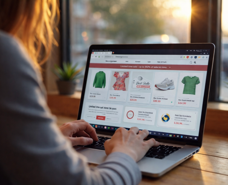 Onlineshopping im goldenen Licht